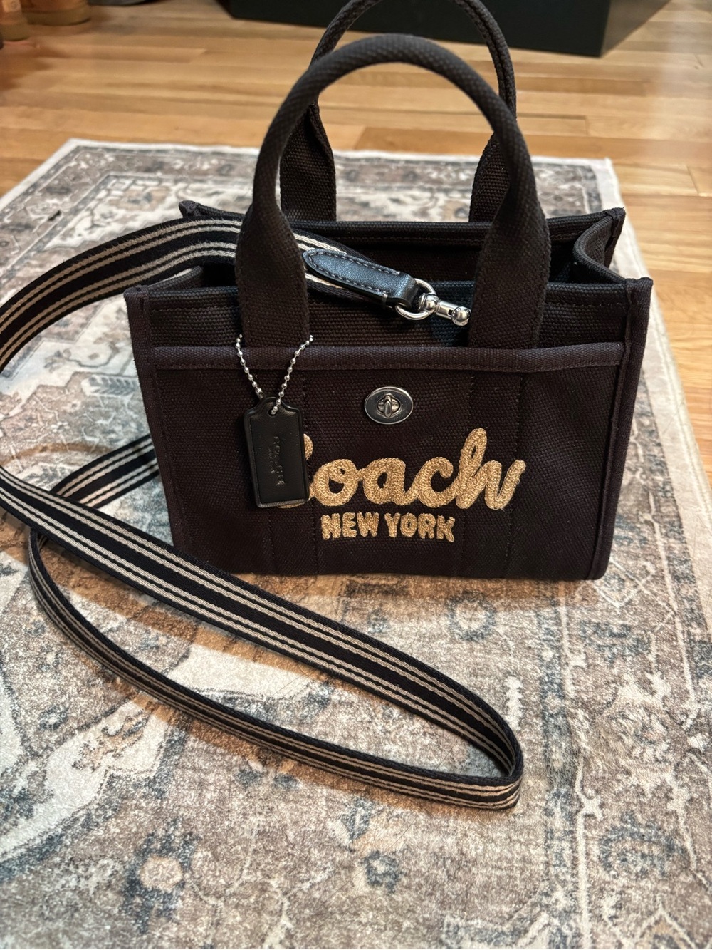 Coach Small Canvas Tote Bag in Black with Gold Logo